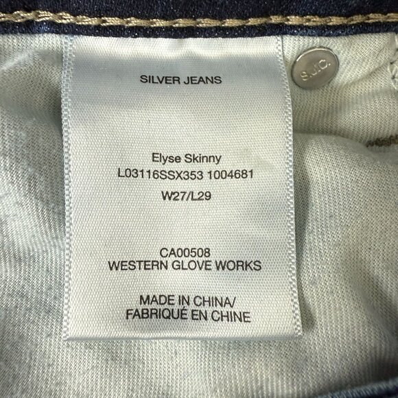 Silver Jeans Elyse Skinny W27 L29 (32 x 28) Mid Rise Dark Wash Stretch Denim - Picture 2 of 12